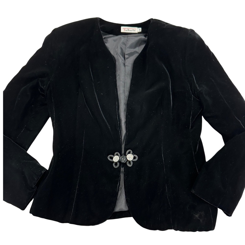 Vintage Talbots Black Velvet Blazer Rhinestone Frog Closure Jacket Womens 8 USA